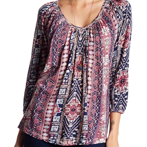 Lucky Brand Tops - Lucky Brand | Tribal Printed Smocked Back Blouse L